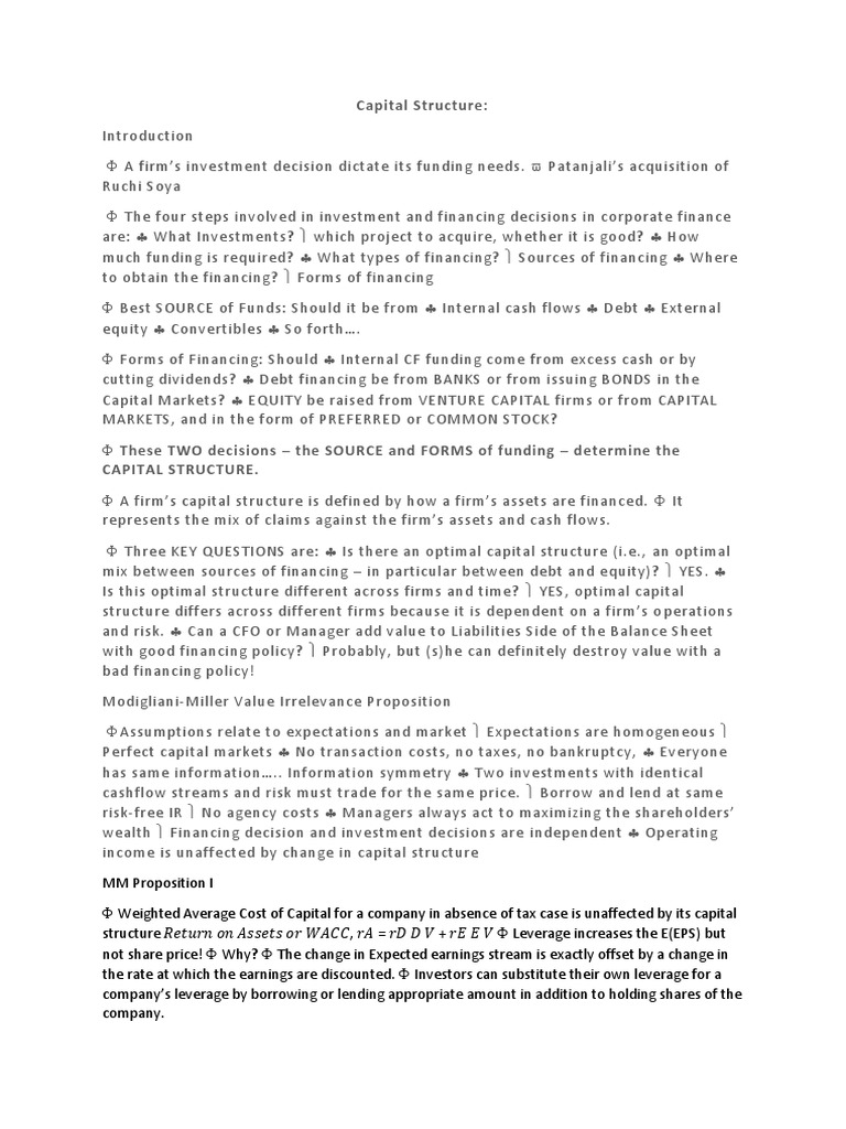 Cf Notes Pdf Dividend Capital Structure