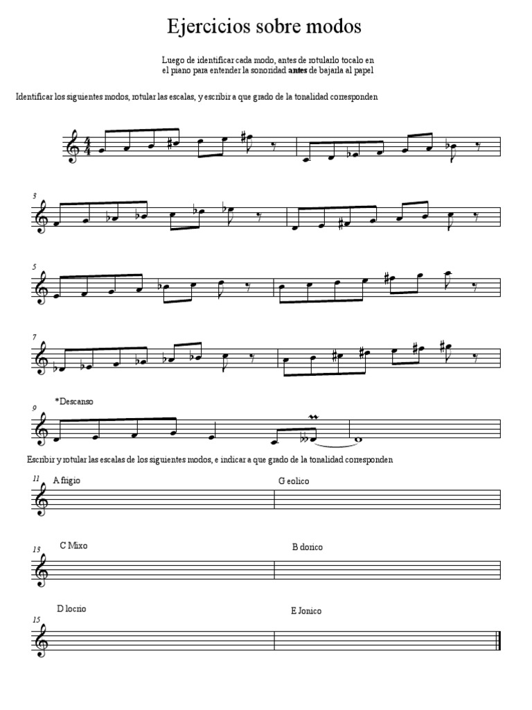 Ejercicios de Modos | PDF | Teoría musical | Elementos de la música