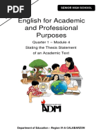 English For Academic and Professional Purposes: Quarter 1 - Module 4 Stating The Thesis Statement of An Academic Text