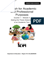 English For Academic and Professional Purposes: Quarter 1 - Module 4 Stating The Thesis Statement of An Academic Text