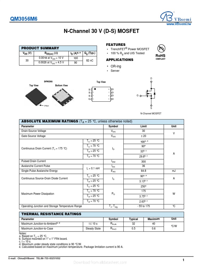 N-Channel 30 V (D-S) MOSFET: Features Product Summary | PDF | Field ...