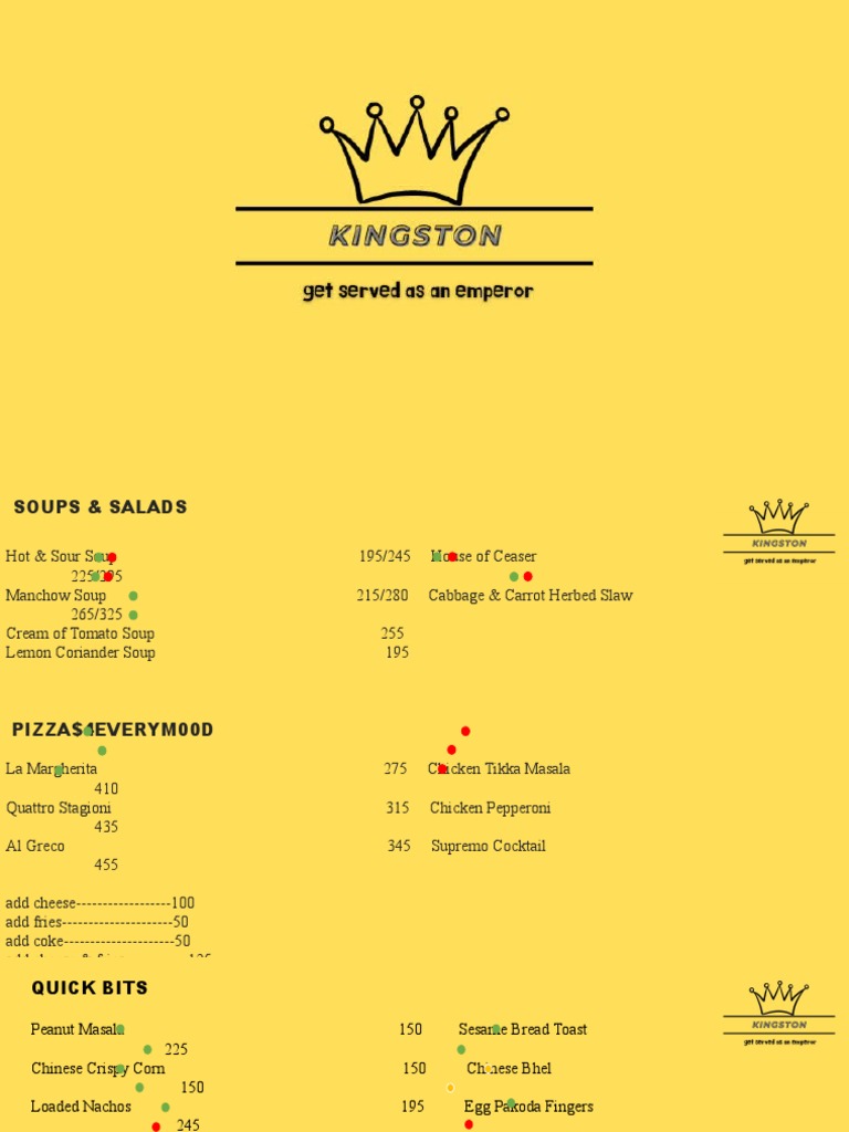 Kingston Restaurant Menu Overview | PDF | Hamburgers | Kebab