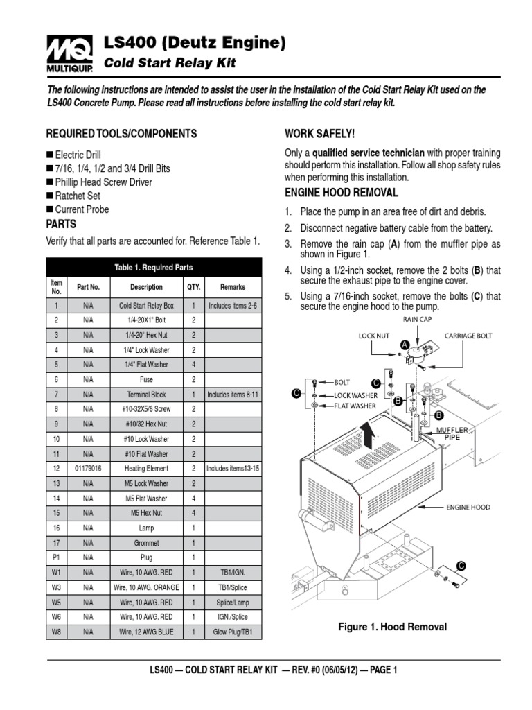 Ls400 (Deutzengine) Cold Start Relay Kit PDF Screw Electrical