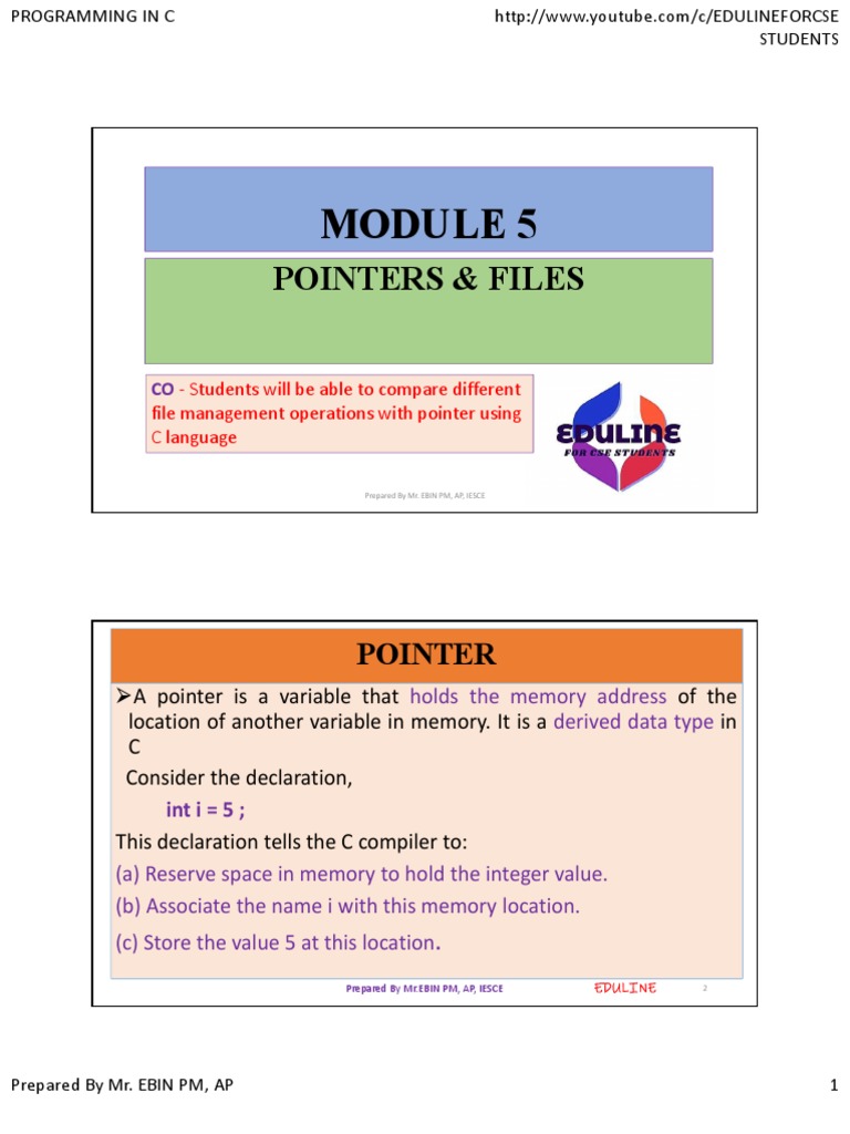 Pointers & Files: Pointer | PDF | Pointer (Computer Programming ...