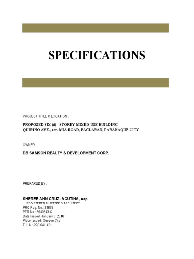 Specifications for Mixed-Use Building | PDF | Concrete | Plumbing