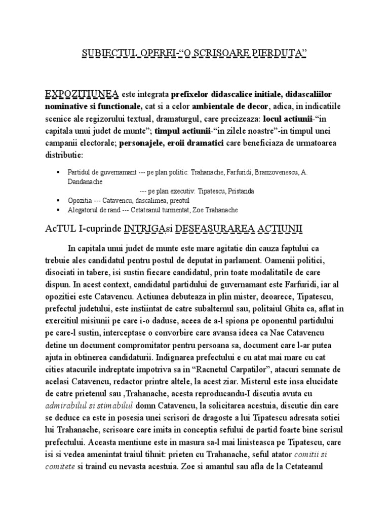 O Ramai Rezumat Rezumat o Scrisoare Pierduta