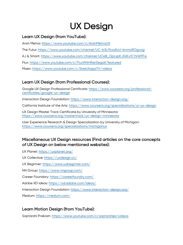 UX Design Resources | Download Free PDF | Usability | Web Design