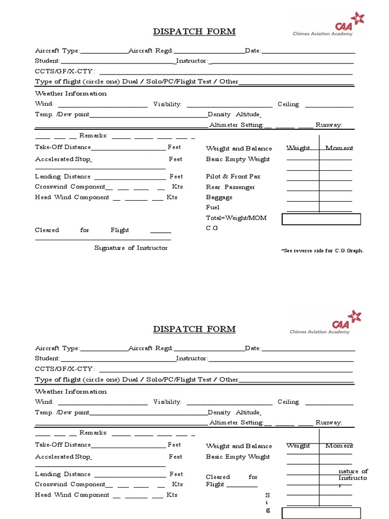 Dispatch Form 2 Page | PDF | Aviation Safety | Aviation