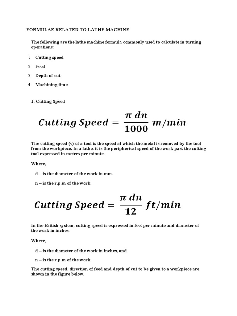 Formulas Related To Lathe Machine PDF Machining Procedural Knowledge