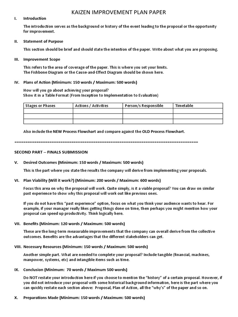 Format - Kaizen Improvement Plan Paper (Full With Tables and Charts ...