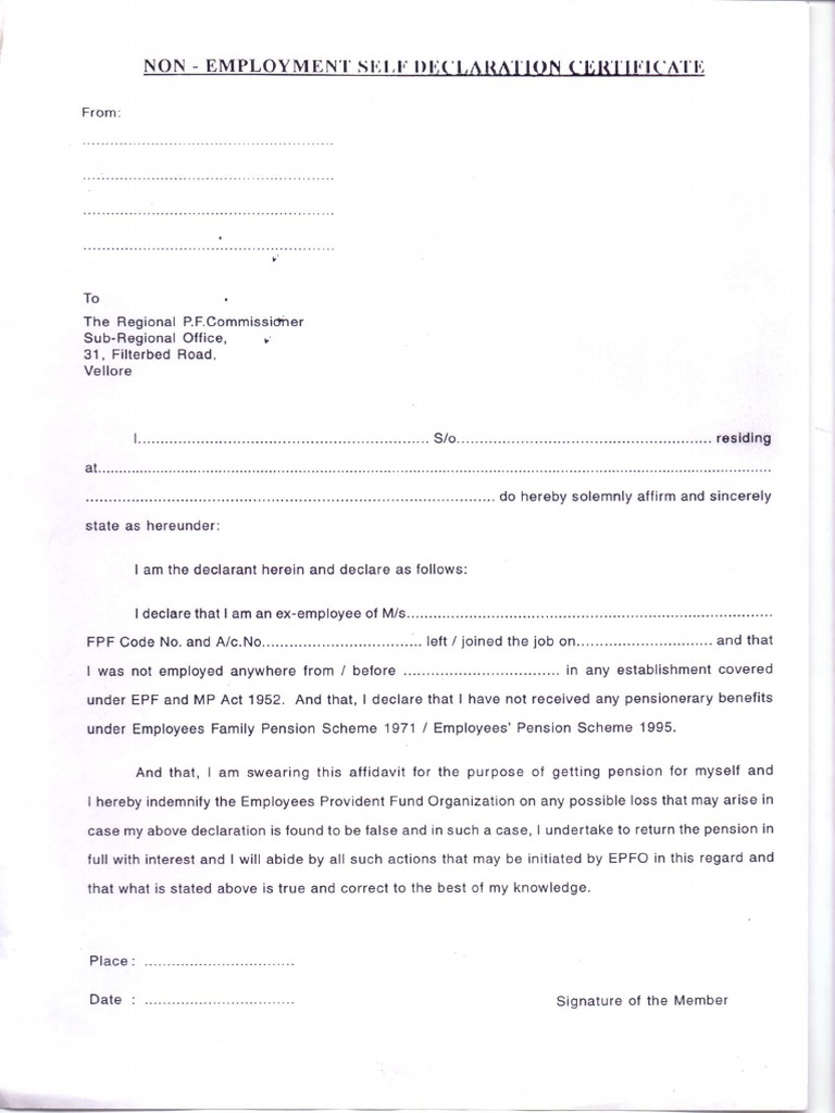 Non Employment Certificate
