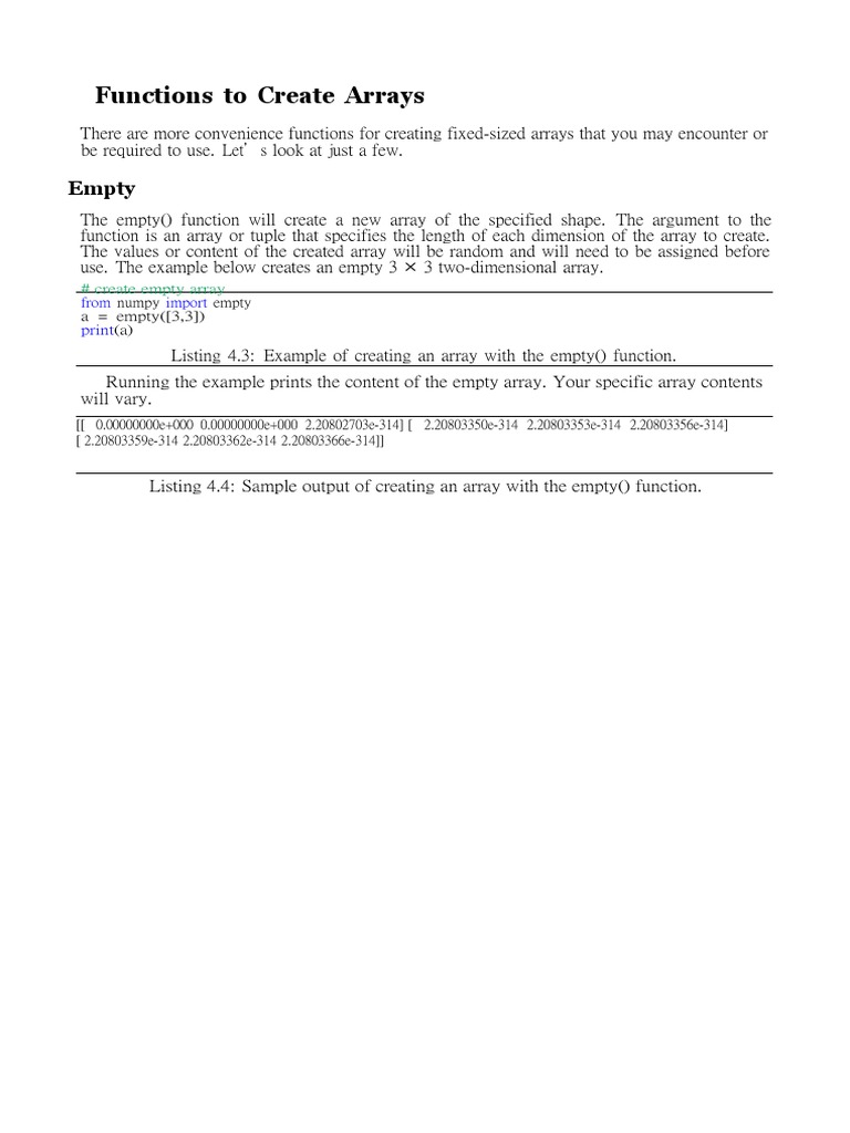 Functions To Create Arrays | PDF | Array Data Structure | Function ...