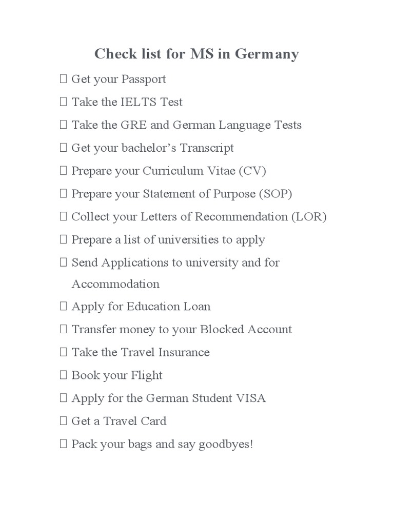 Check List For MS in Germany PDF