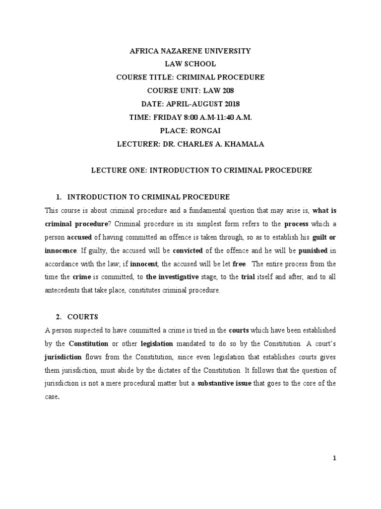 Classnotes Lecture 1 Introduction To Criminal Procedure | PDF | Bail ...