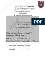 Volumetría de Oxido Reducción " Permanganimetría " Práctica No.16 Preparación de Soluciones Con Permanganato de Potasio