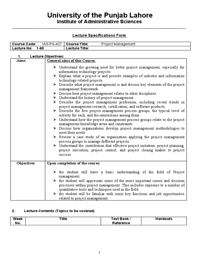 Course Contents of Project Management | PDF | Project Management ...