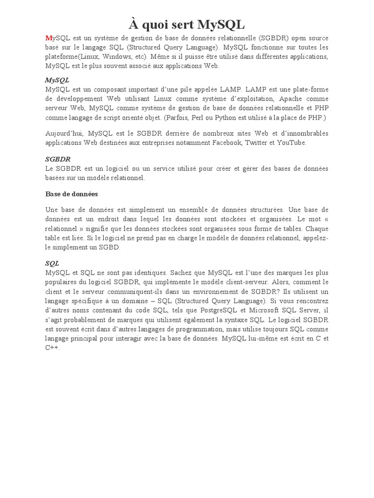 Utilité et installation de MySQL | PDF | Base de données relationnelle ...