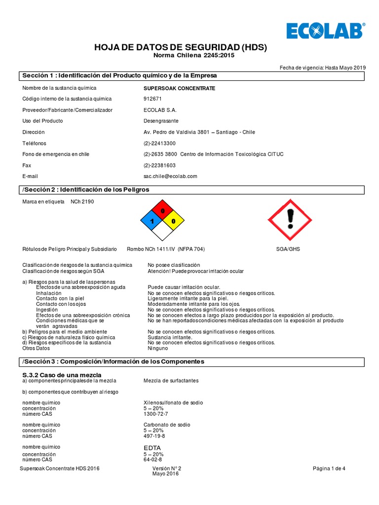 Supersoak Concentrate HDS PDF Residuos Agua