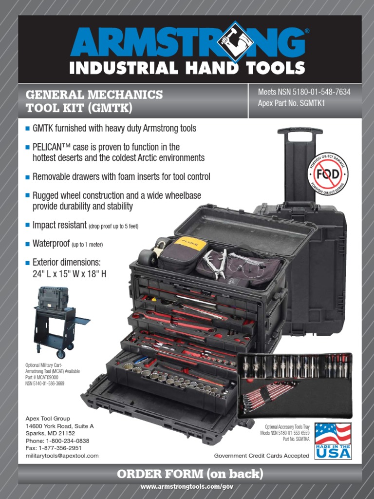General Mechanics Tool Kit (GMTK) Meets NSN 5180015487634 Apex