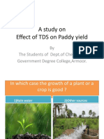 A Study On Effect of TDS On Paddy Yield: by The Students of Dept - of Chemistry, Government Degree College, Armoor