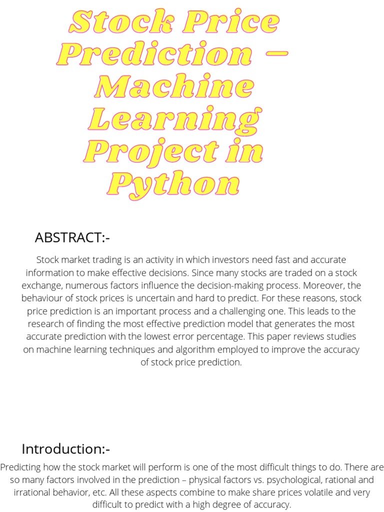 Stock Price Prediction - Machine Learning Project in Python | PDF ...