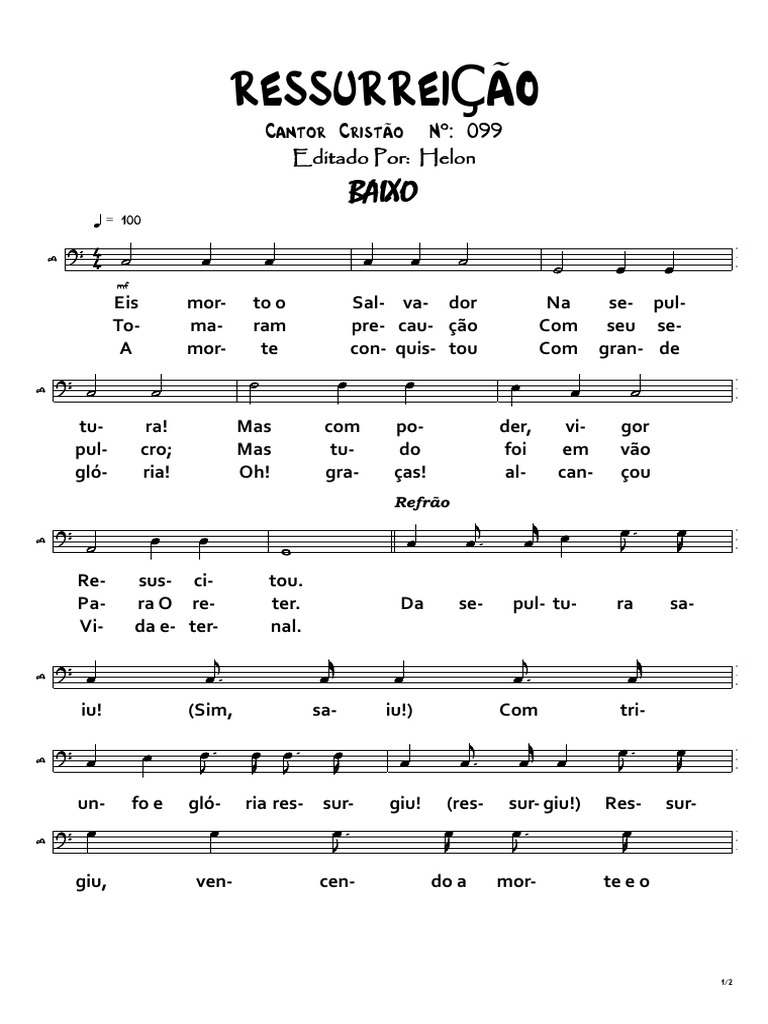 Cantor Cristao Com Partitura Separado 099d Cc B Ressurreicao Baixo Pdf