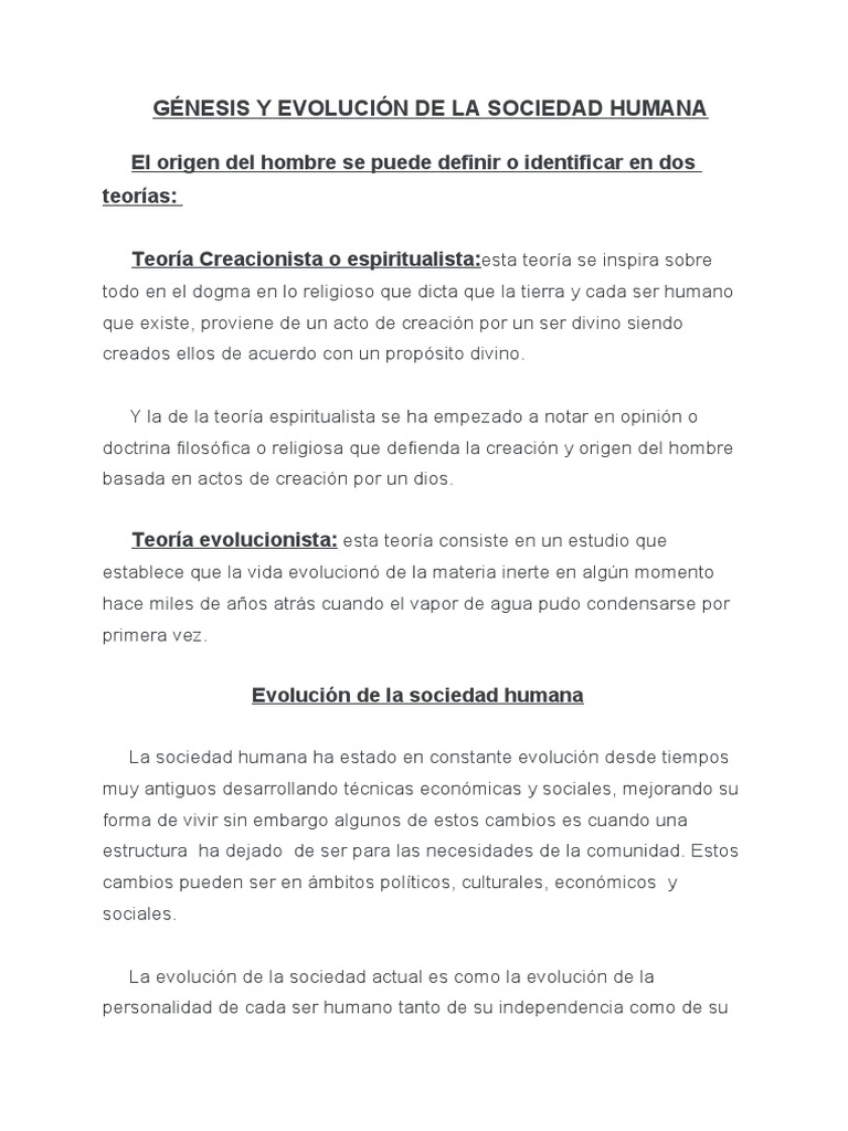 Génesis y Evolución de La Sociedad Humana | PDF | Socialismo | Sociedad