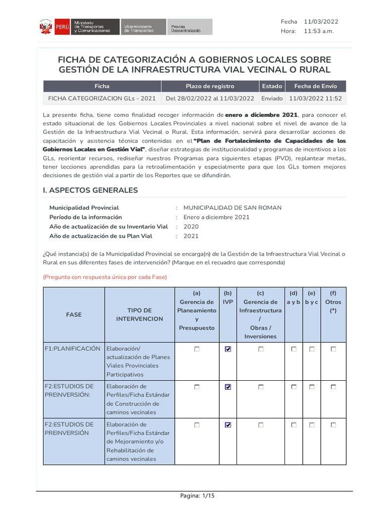 Ficha de Categeorización A Gobiernos Locales Sobre Gestión de La ...