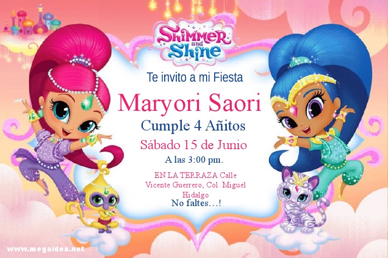 tiempo medio litro servir Shimmer and Shine Invitacion | PDF