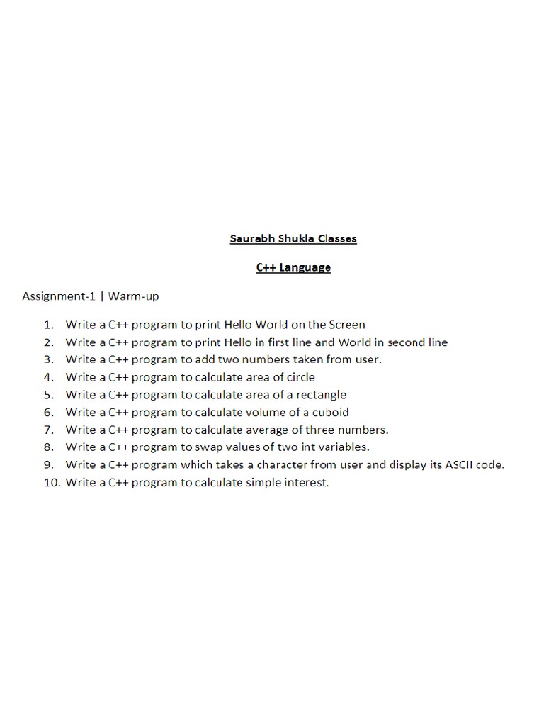 Assignment - C+++ - No - 01 To 16 | PDF