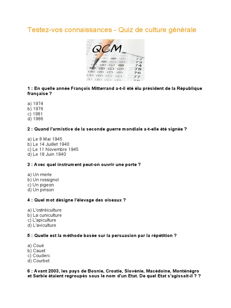 Culture Generale Quiz