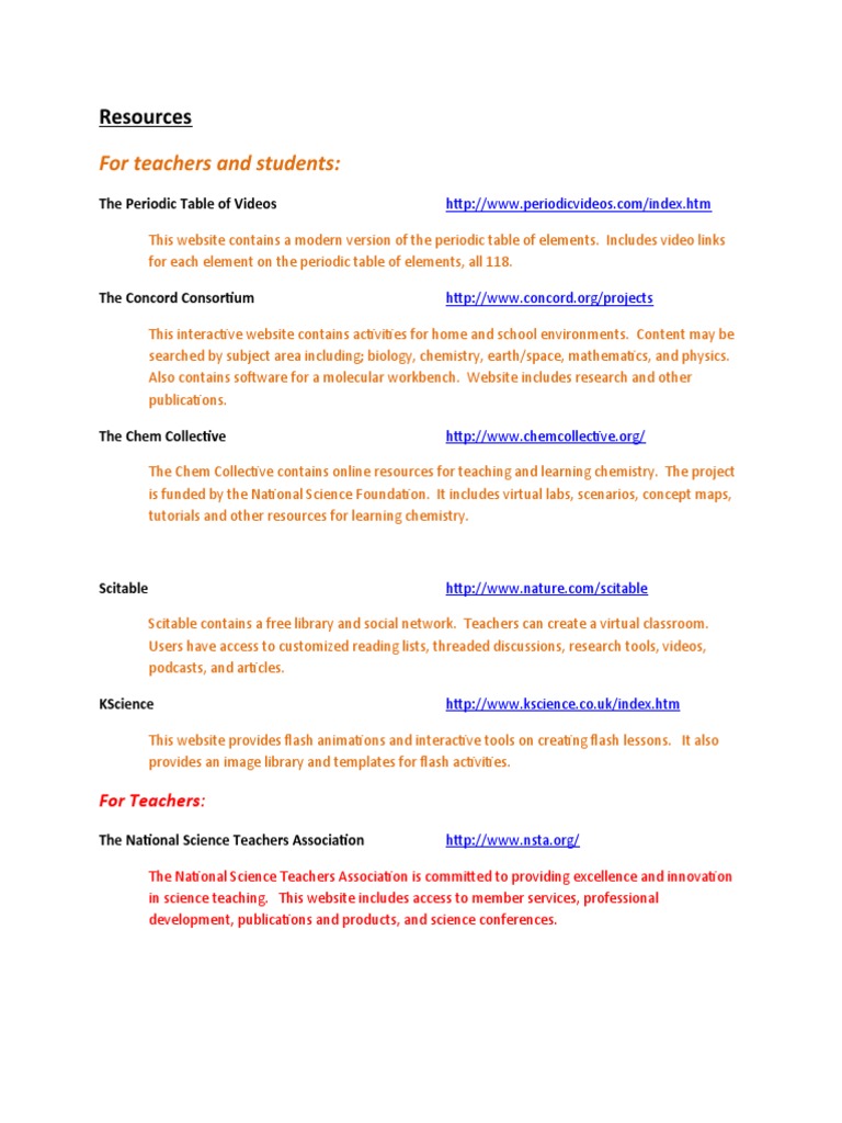 Resources For Science Education | PDF