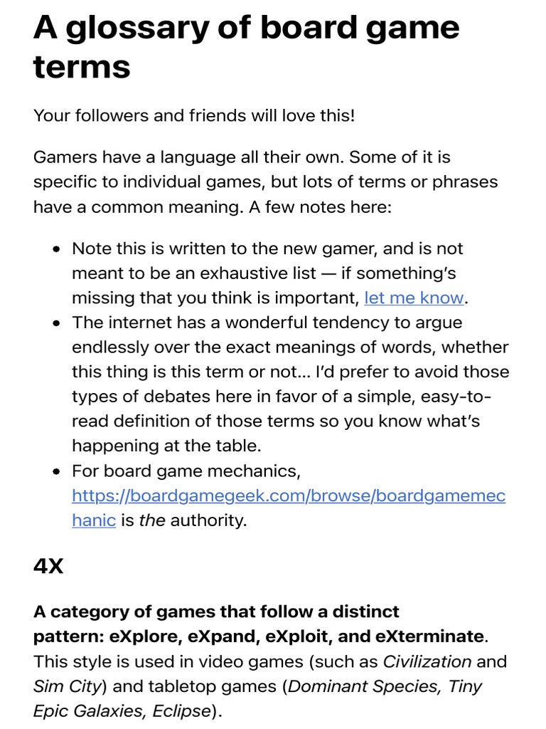 Board Game Terminology Glossary | PDF | Leisure Activities | Entertainment
