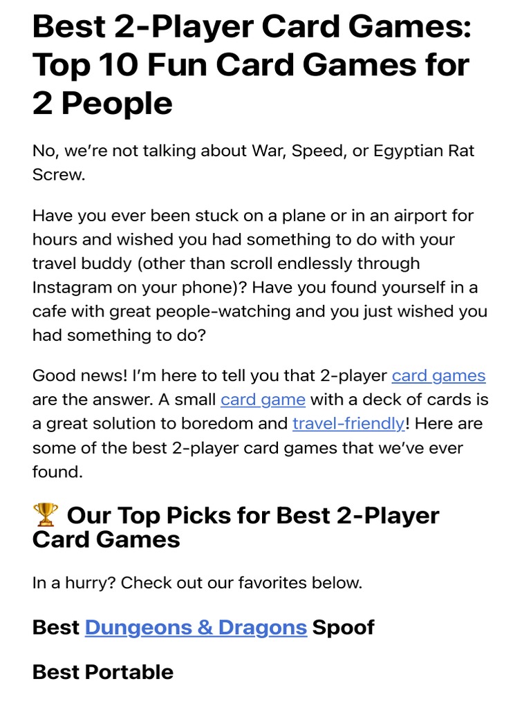Best 2Player Card Games Top 10 Fun Card Games For 2 People 2021 PDF The Lord Of The Rings