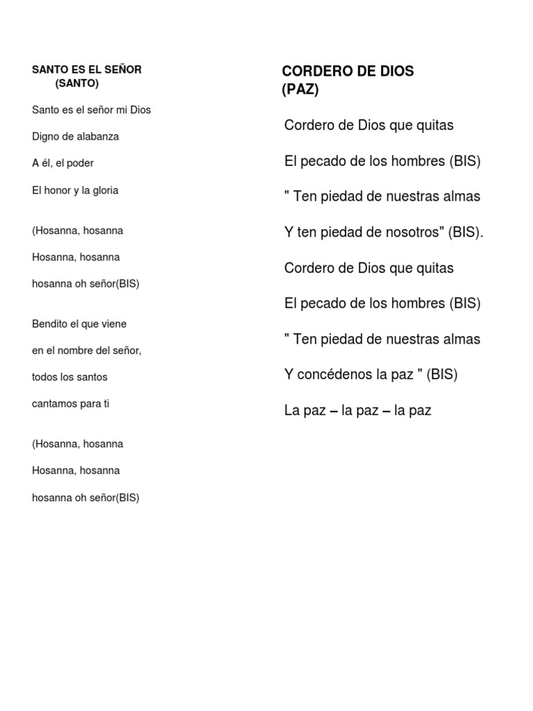 Letras Segunda Parte de La Misa | PDF | Misa (liturgia) | eucaristía