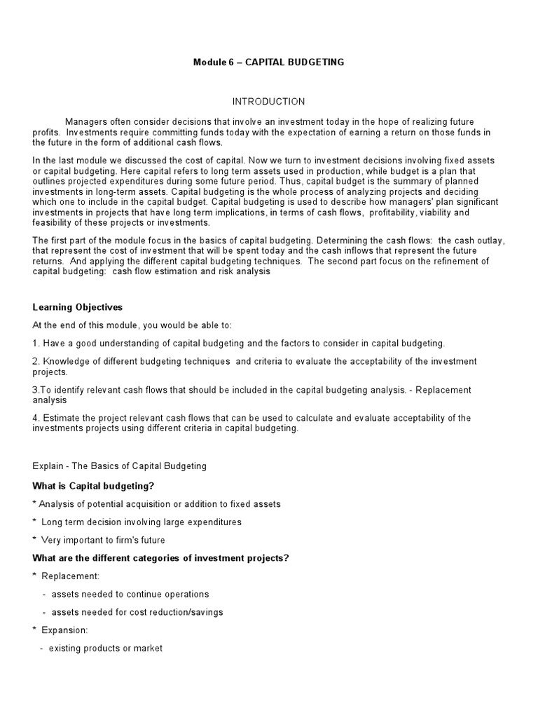 Module 6 Capital Budgeting Pdf Capital Budgeting Depreciation