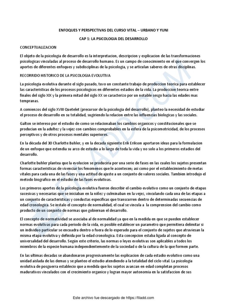 Urbano Yuni Psicolog a Del Desarrollo RESUMEN PDF Sicolog a 