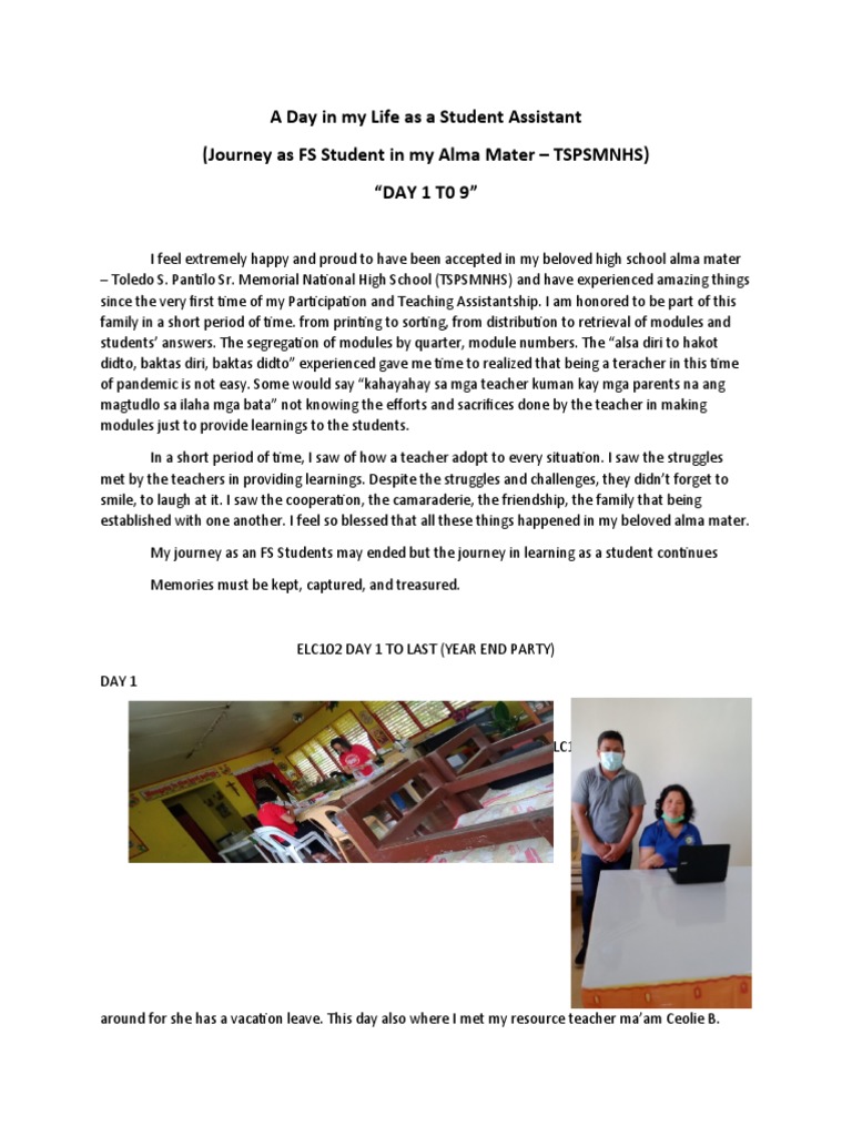 A Day in My Life As A Student Assistant | PDF | Teachers