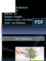 Name: Sneha Kumari Class: 11 D Roll No.: 33 Subject: English Teacher's Name: Ms. Monica Arora Topic: Air Pollution