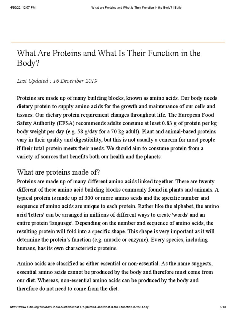 What Are Proteins and What Is Their Function in The Body - Eufic | PDF ... 