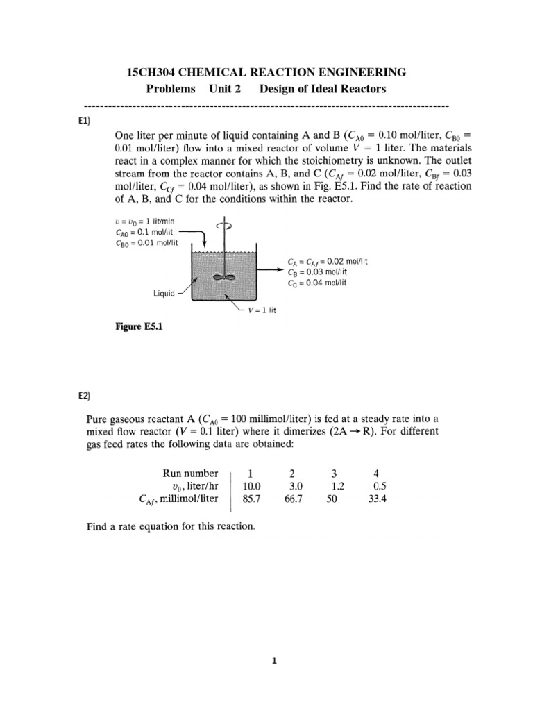 15CH304 CRE Unit 2 Problems | PDF | Chemical Kinetics | Stoichiometry