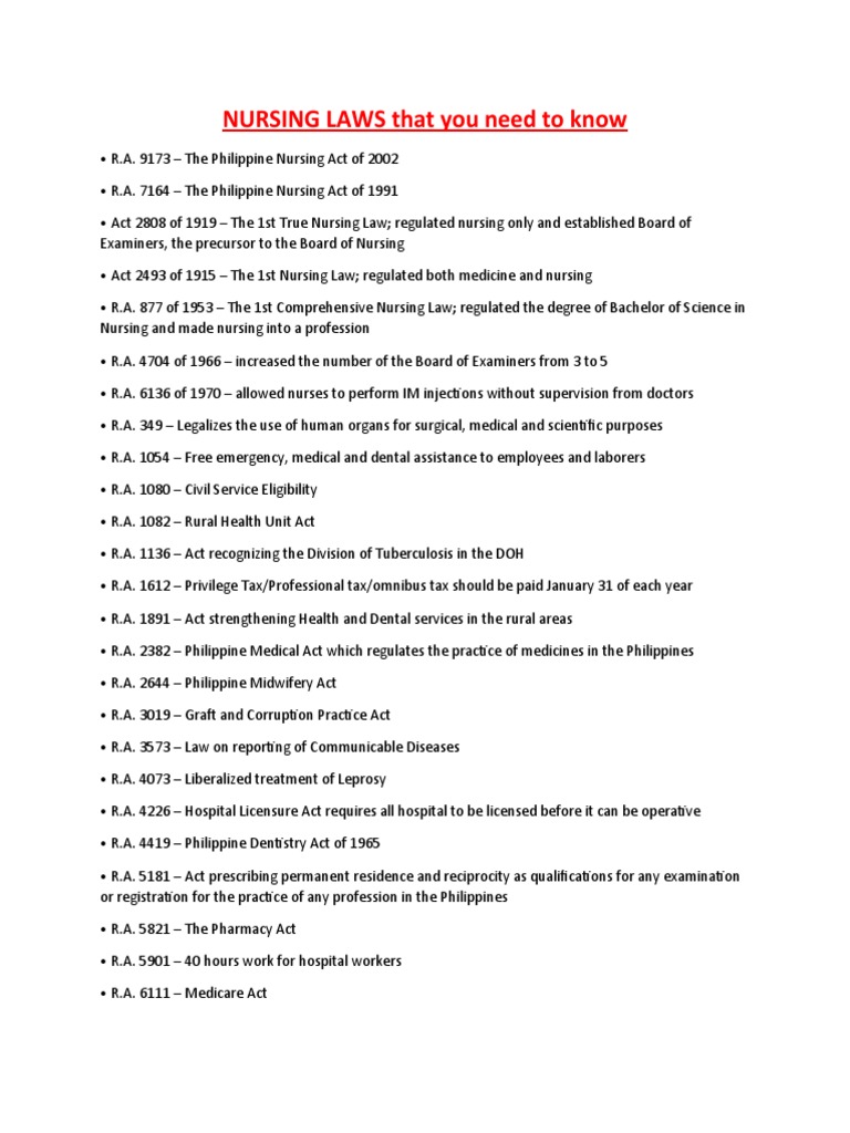 NURSING LAWS That You Need To Know PDF Nursing Dentistry