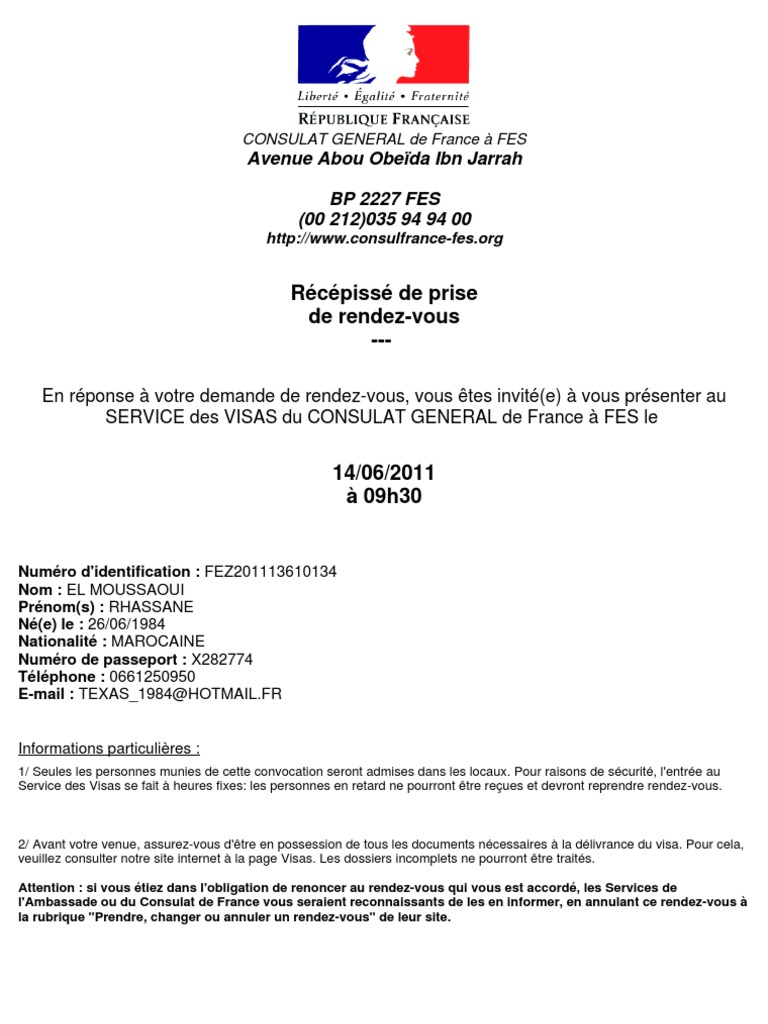 Formulaire De Prise De Rendez Vous Visa Ambassade De France Au