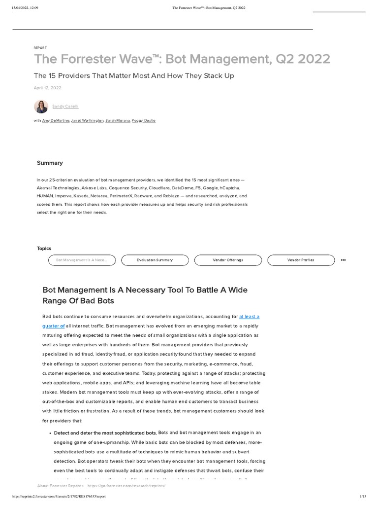 The Forrester Wave™ - Bot Management, Q2 2022 | PDF | Cloud Computing |  Internet Bot
