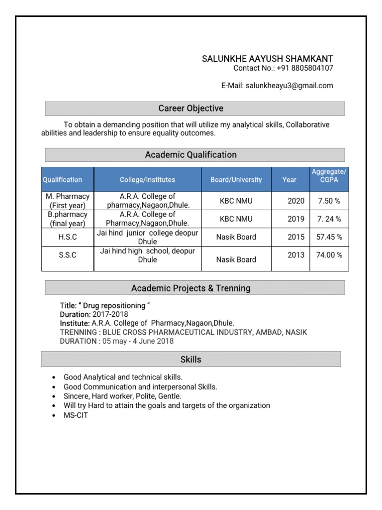Aspiring Pharmacy Professional CV | PDF