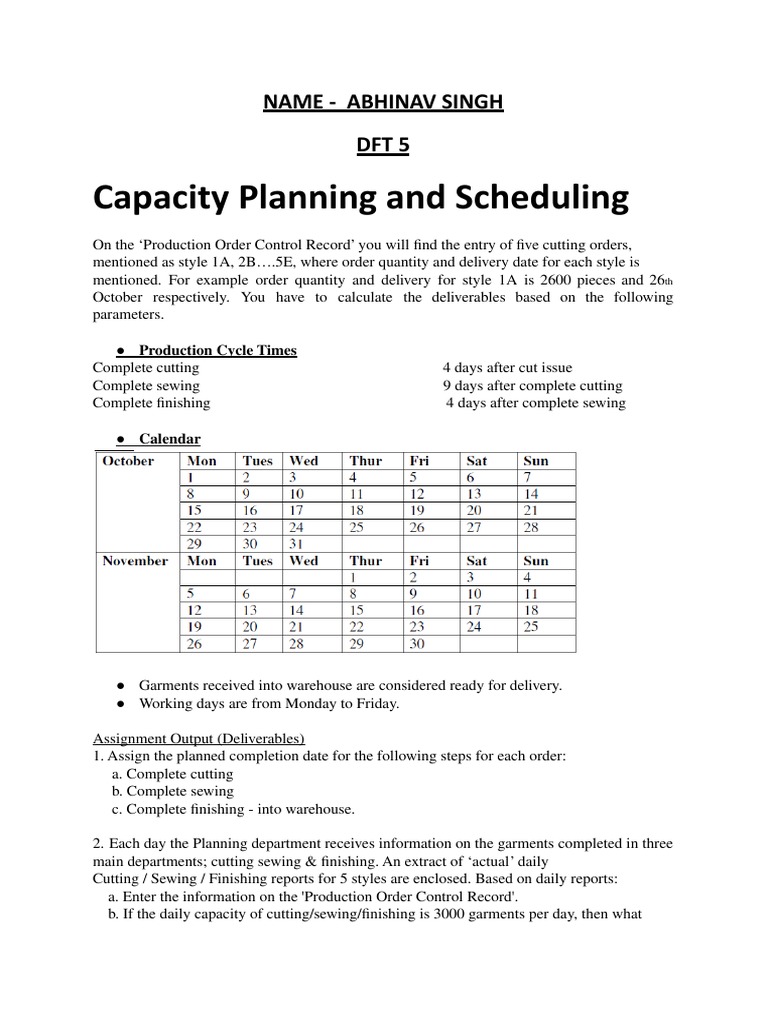 Capacity Planning and Scheduling: Name - Abhinav Singh DFT 5 | PDF ...
