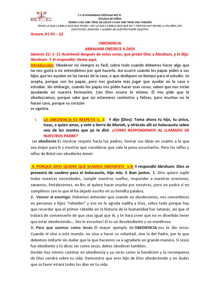 La Obediencia de Abraham para Niños | PDF | Abrahán | Dios