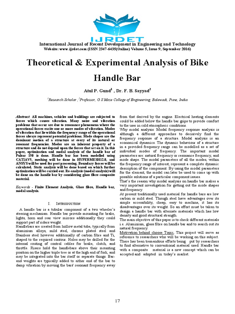 Theoretical & Experimental Analysis of Bike Handle Bar | PDF | Stress ...