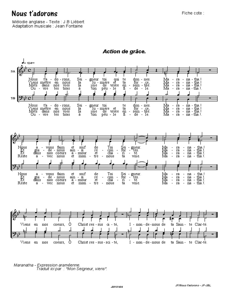 Nous T'adorons Maranatha | PDF