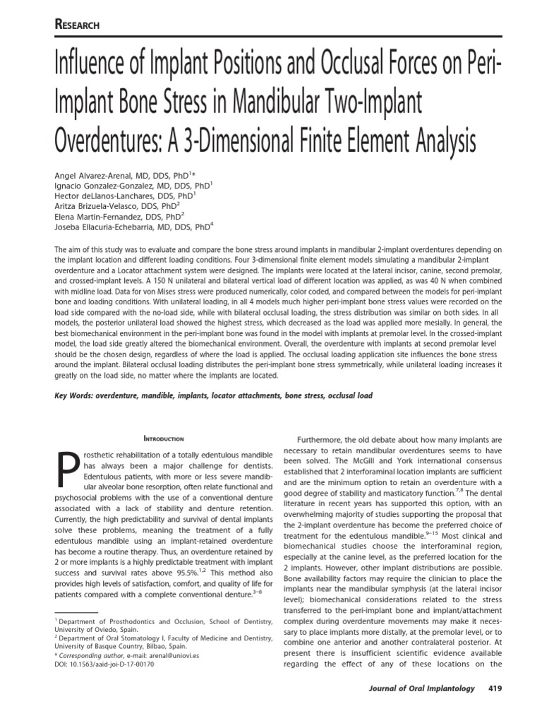 Influence of Implant Positions and Occlusal Forces On PeriImplant Bone